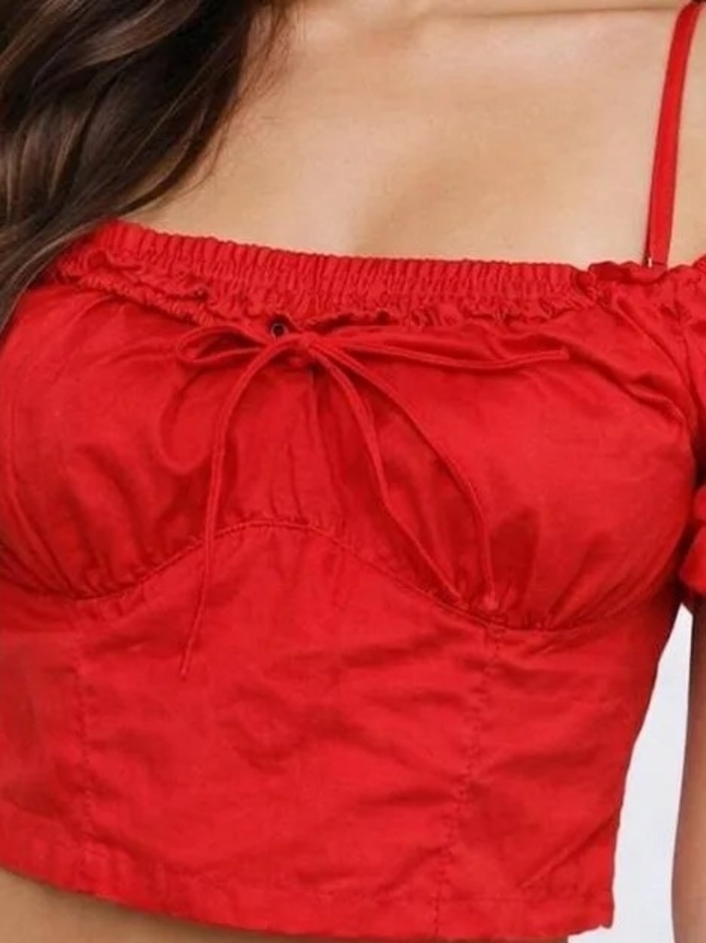 Zara Red Ruched Bust Crop Top with Tie Straps